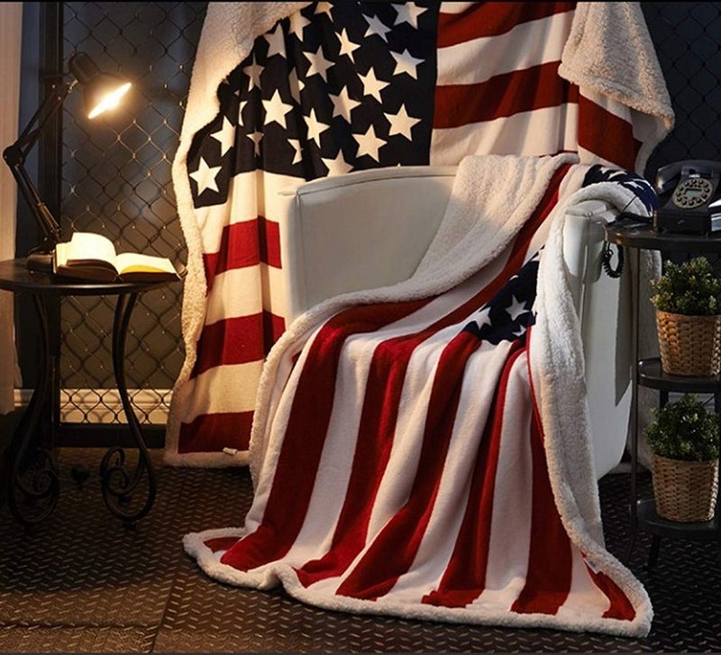 UKELER US Flag Patriotic Sherpa Throw Blanket 50''Ã—60'', American National Flag Fleece Blanket for Bed/Couch/Sofa/Office/Camping, USA Military Veteran July 4th Gift - Image 3